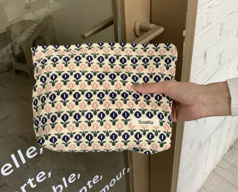 Fashion Flowers Print Cosmetic Bag Canvas Washing Bag Large Capacity Women Travel Cosmetic Pouch Make Up Storage Bags